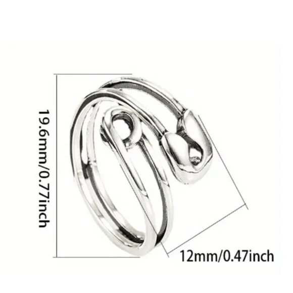Boho Chic Sterling Silver Safety Pin Thumb Ring - Adjustable Safety Pin Design - Picture 4 of 4